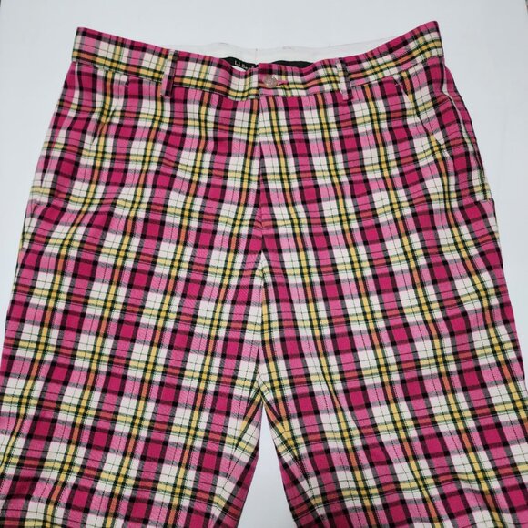 LL Bean Pink Plaid Tartan High Rise Straight Leg Ankle Trousers - Picture 3 of 4